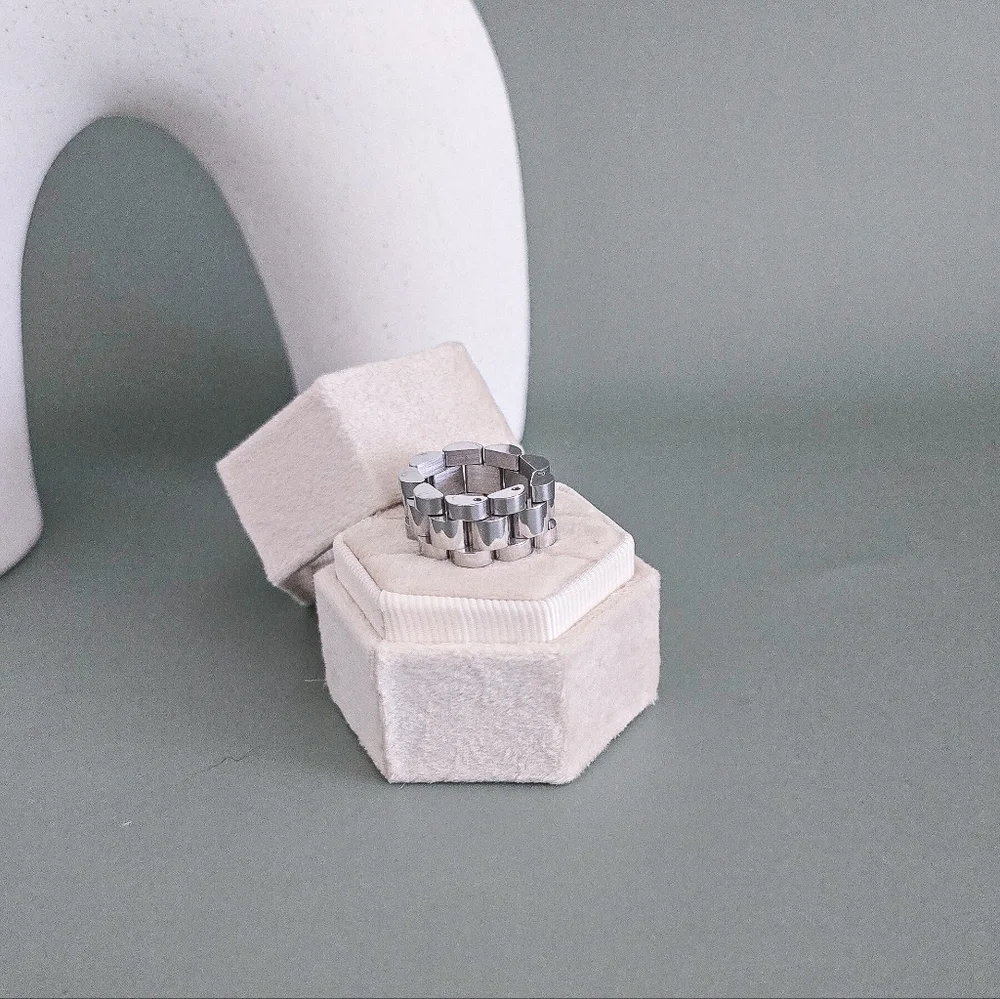 Stainless steel silver tone chain ring new
